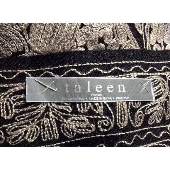 Kashmiri Embroidered Wool Shawl Wrap Stole Black Beige Embellished Women 28 x 80 - Picture 9 of 9